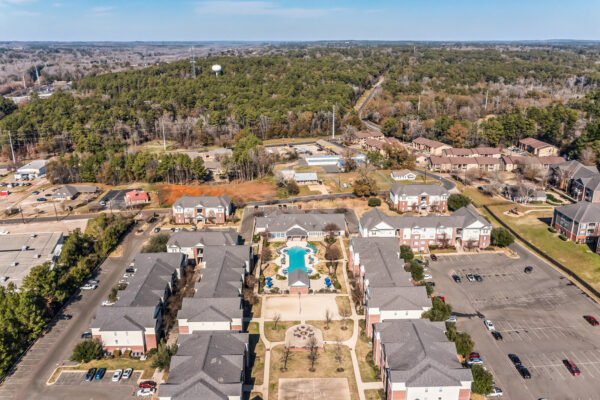 Aerial view of The Overlook student apartment community near SFA in Nacogdoches TX